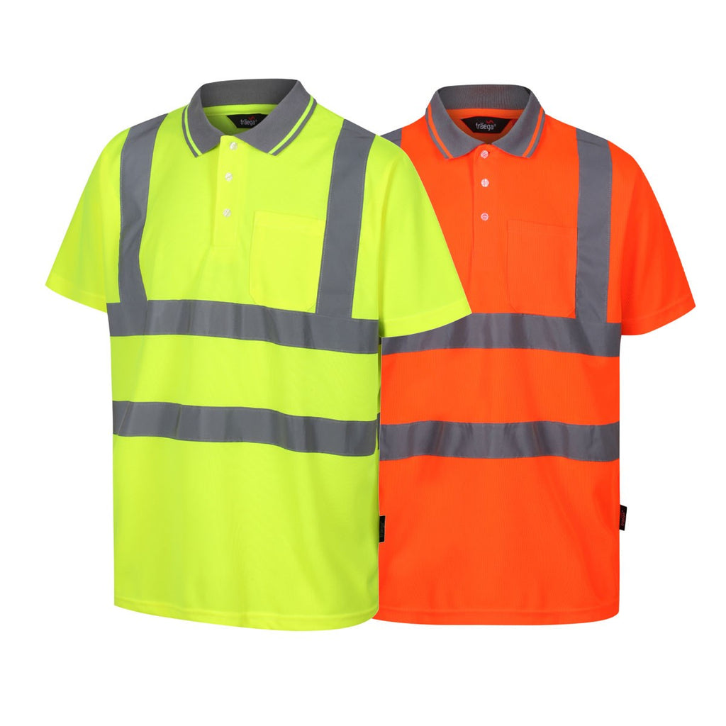 TPS01 hi-vis Class 2 polo shirt in yellow and orange with band and brace reflective tape