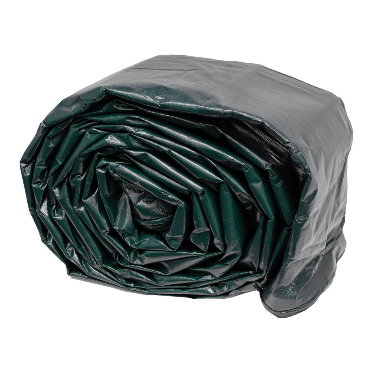Folded green tarpaulin showing hem and eyelet