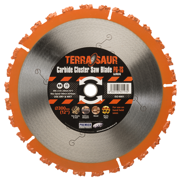 Terrasaur 300 mm reversible carbide cluster saw blade front view