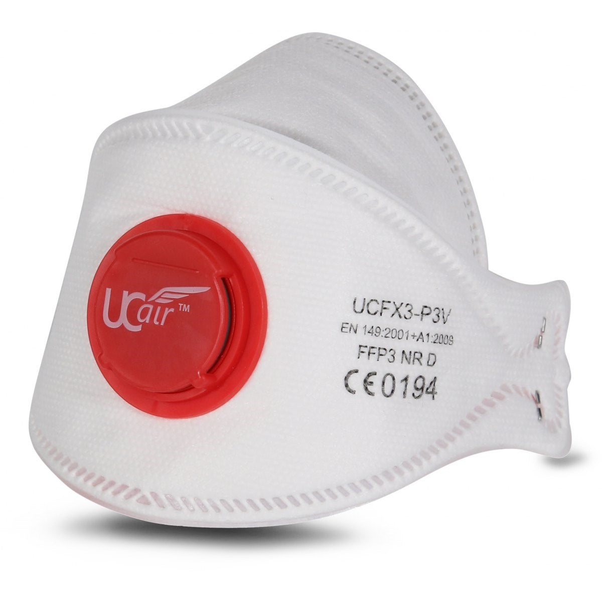 UCair UCFX3-P3V FFP3 NR D valved fold flat respirator with red comfort valve CE0194 marked