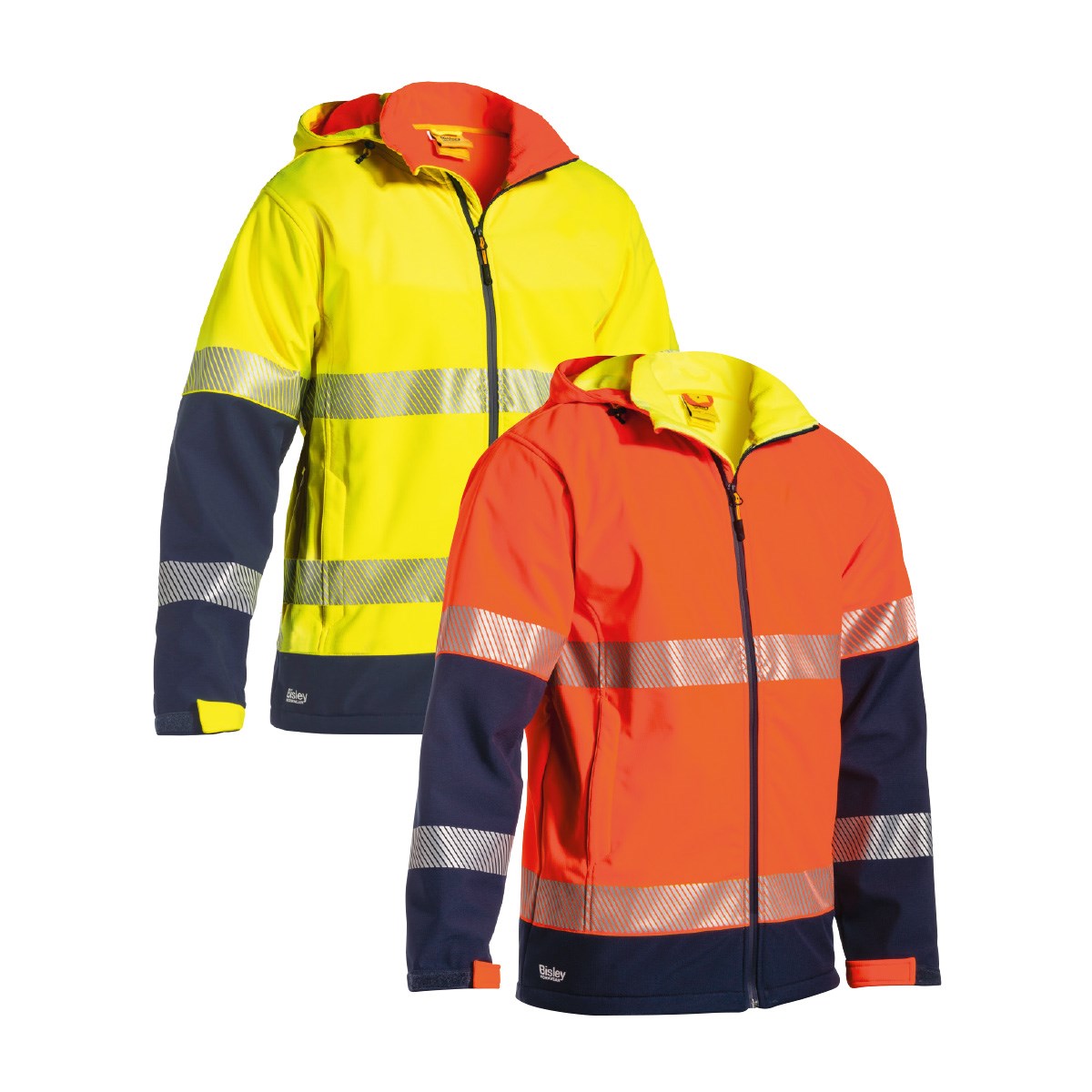Bisley UKJ6934T Ripstop Hi-Vis Softshell Jacket in Yellow/Navy and Orange/Navy colourways