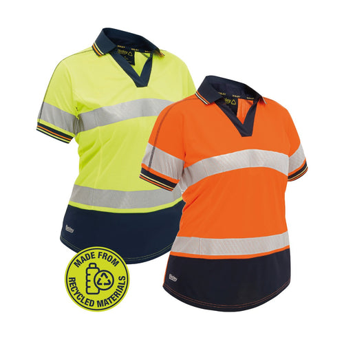 Bisley UKKL1224T Womens 2-Tone Hi-Vis Polo Shirt in Yellow/Navy and Orange/Navy colourways, made from recycled materials