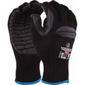 UCI Vibration-VBX Anti-Vibration Work Glove – black foam latex coated with segmented palm padding and blue knit cuff, EN ISO 10819 rated