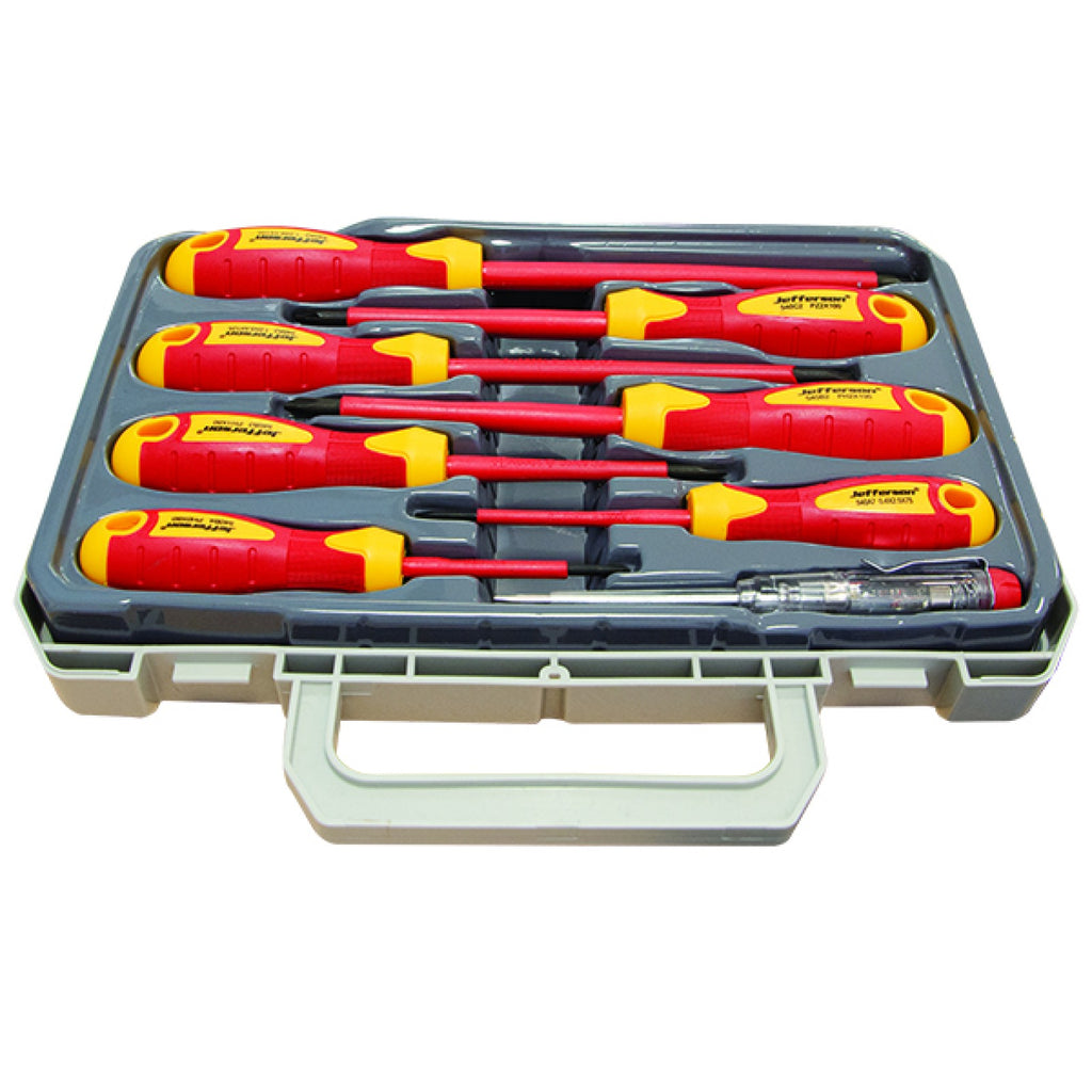 Jefferson eight piece VDE screwdriver set and voltage tester in carry case