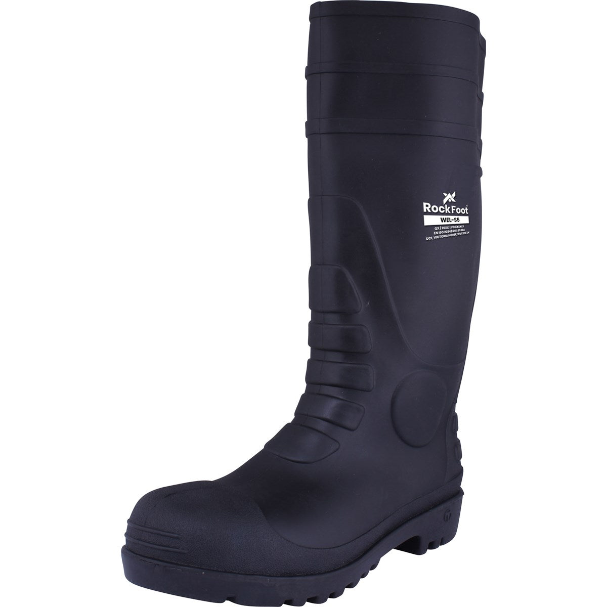 RockFoot WEL/S5 Black S5 Safety Wellington Boot with steel toe cap and midsole