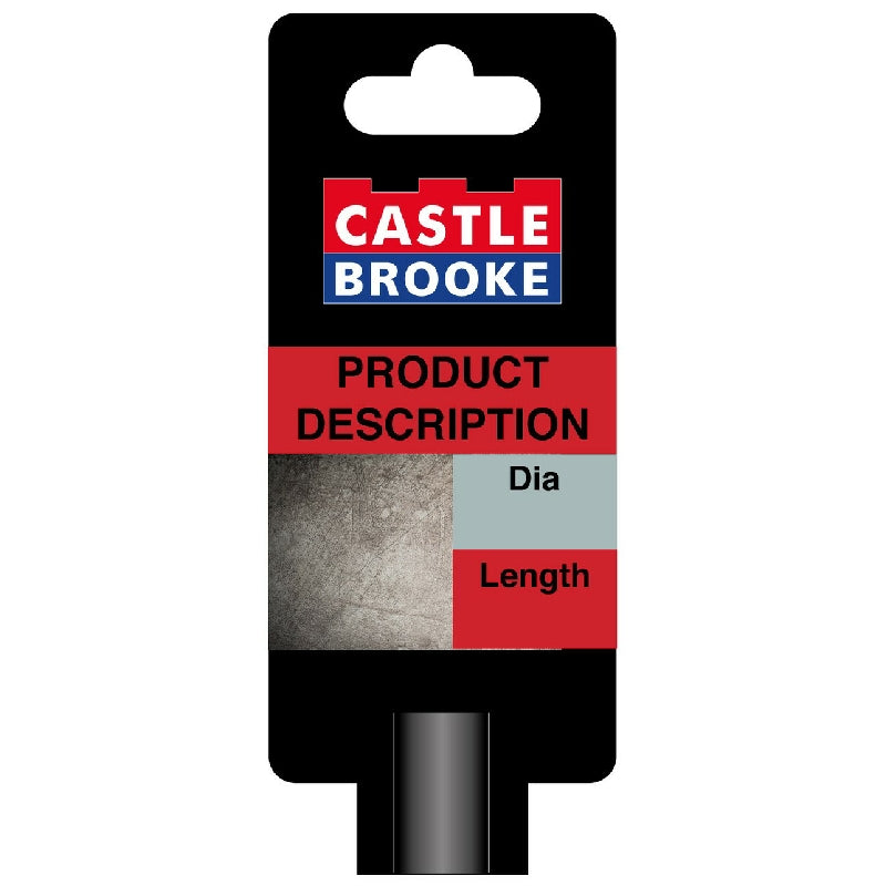 Castle Brooke SDS Plus chisel product packaging card showing diameter and length specifications