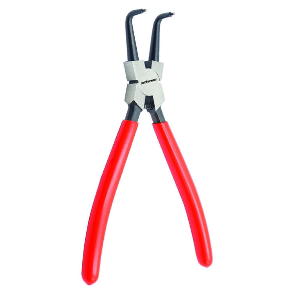 Jefferson bent nose circlip pliers with red rubber handles