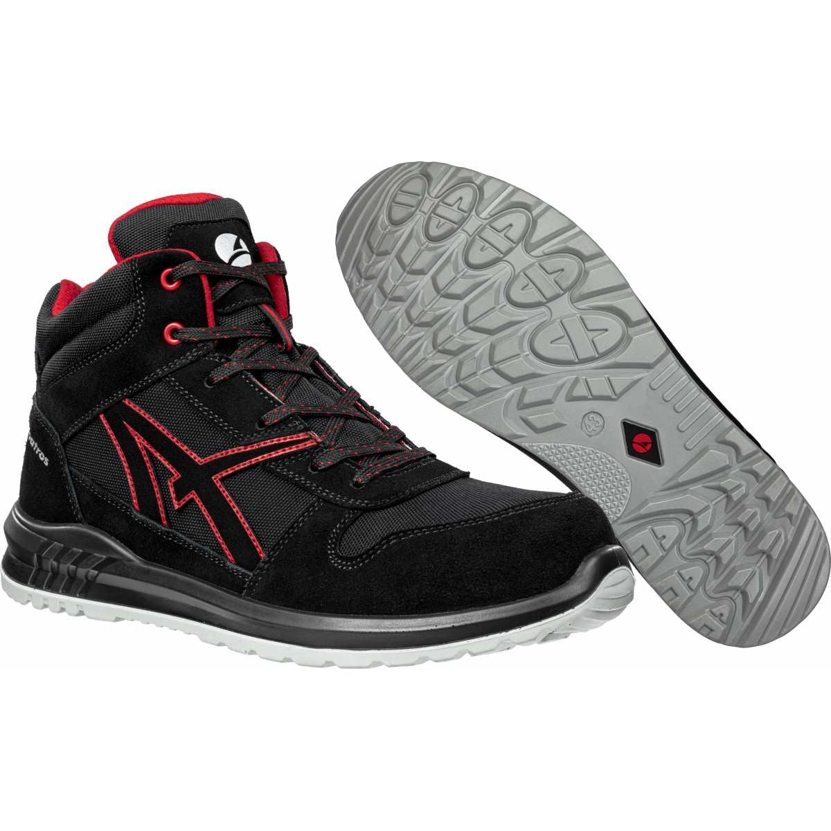 Albatros Clifton MID S3 SRC safety boot Black Red pair with sole view showing DUO-PU tread
