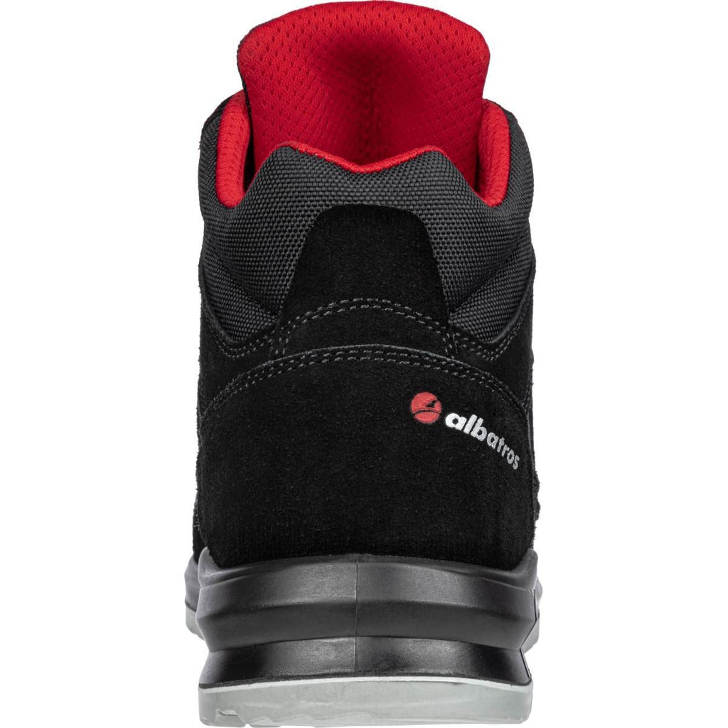 Albatros Clifton MID S3 SRC safety boot Black Red rear view showing padded collar and Albatros branding
