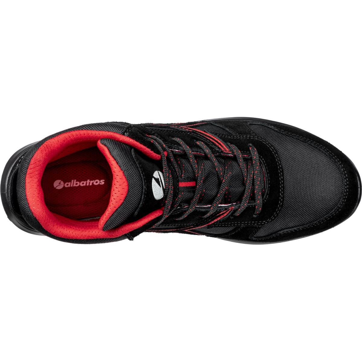 Albatros Clifton MID S3 SRC safety boot Black Red top view showing breathable lining and lacing