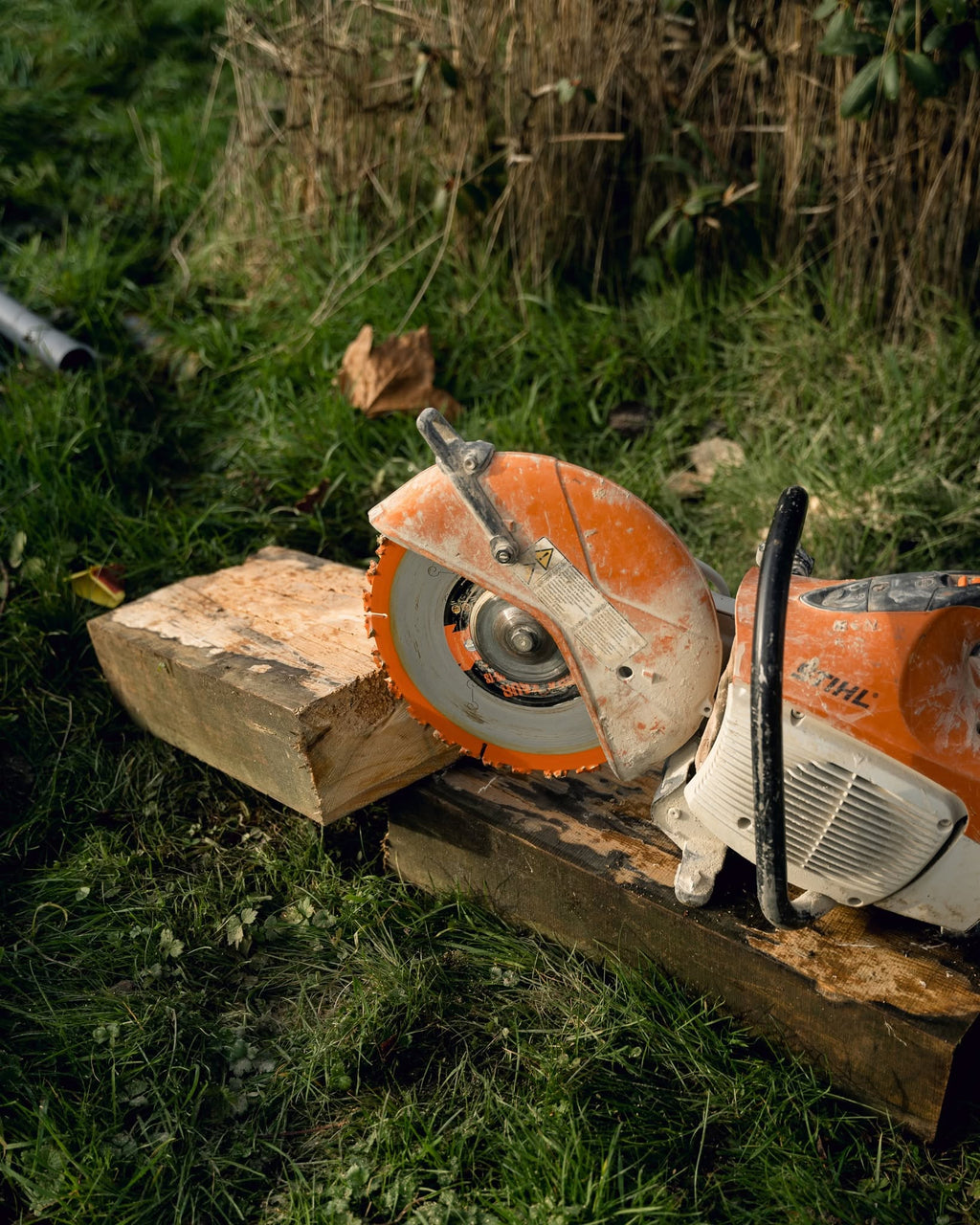 Premier Terrasaur carbide saw blade fitted to a Stihl cut-off saw on timber sleeper