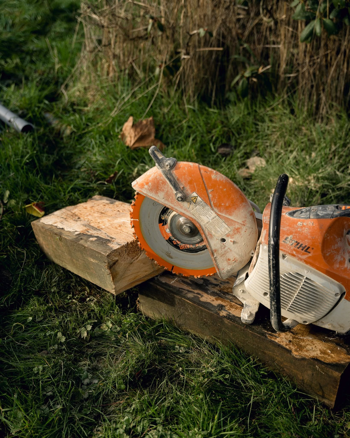 Premier Terrasaur carbide saw blade fitted to a Stihl cut-off saw on timber sleeper