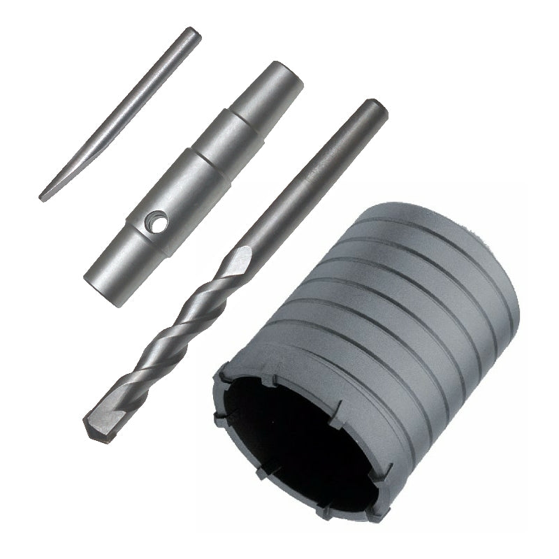 Heavy Duty TCT Percussion Core Drill with SDS Plus arbor, pilot drill and chisel, Tungsten Carbide Tips, 50-150mm