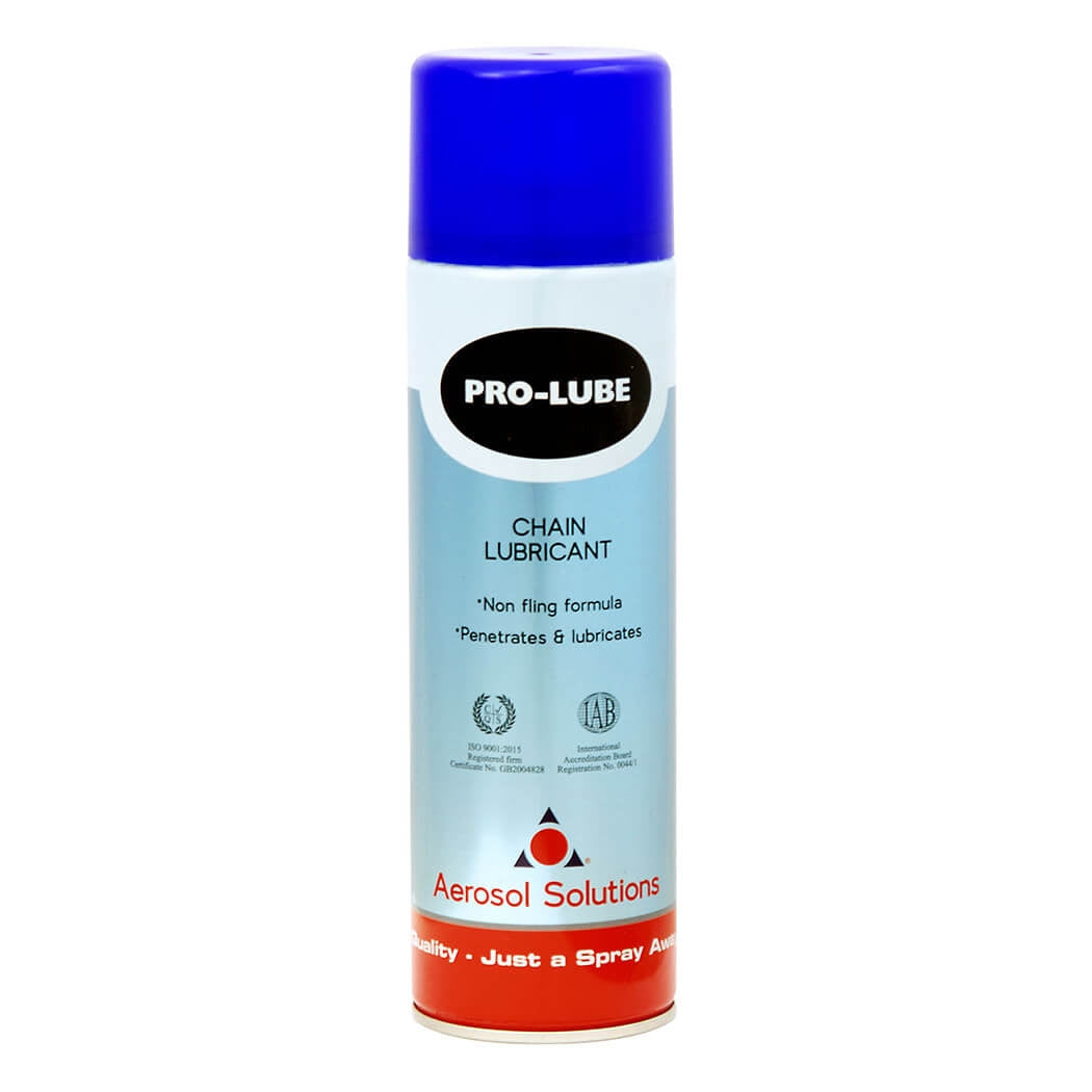 Pro-Lube Chain Lubricant 500ml aerosol can by Aerosol Solutions — non-fling formula for forklifts, drag cables and heavy plant machinery