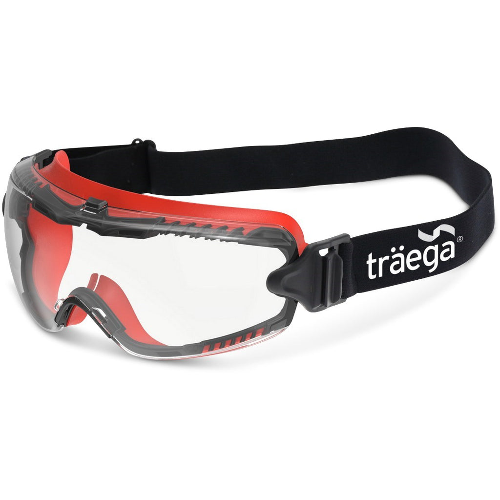 CONZA clear lens KN-rated safety goggle by träega – indirect vent, soft TPR face seal, adjustable strap, EN166:2001 1B 34 KN certified PPE eye protection