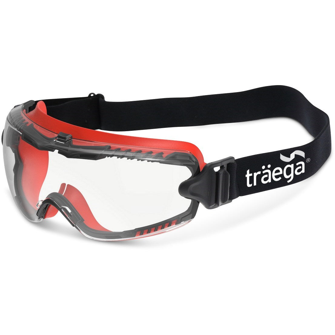 CONZA clear lens KN-rated safety goggle by träega – indirect vent, soft TPR face seal, adjustable strap, EN166:2001 1B 34 KN certified PPE eye protection