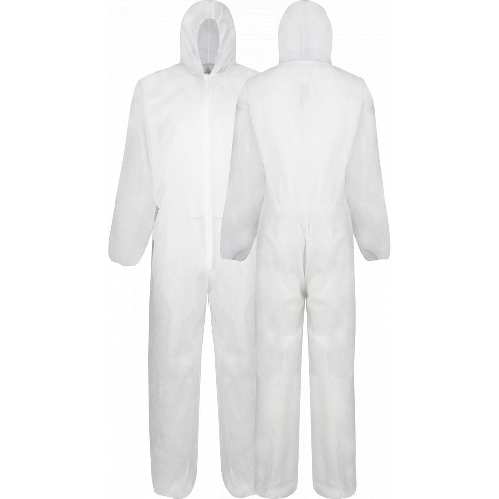DBS650+ White disposable polypropylene coverall - front and back view