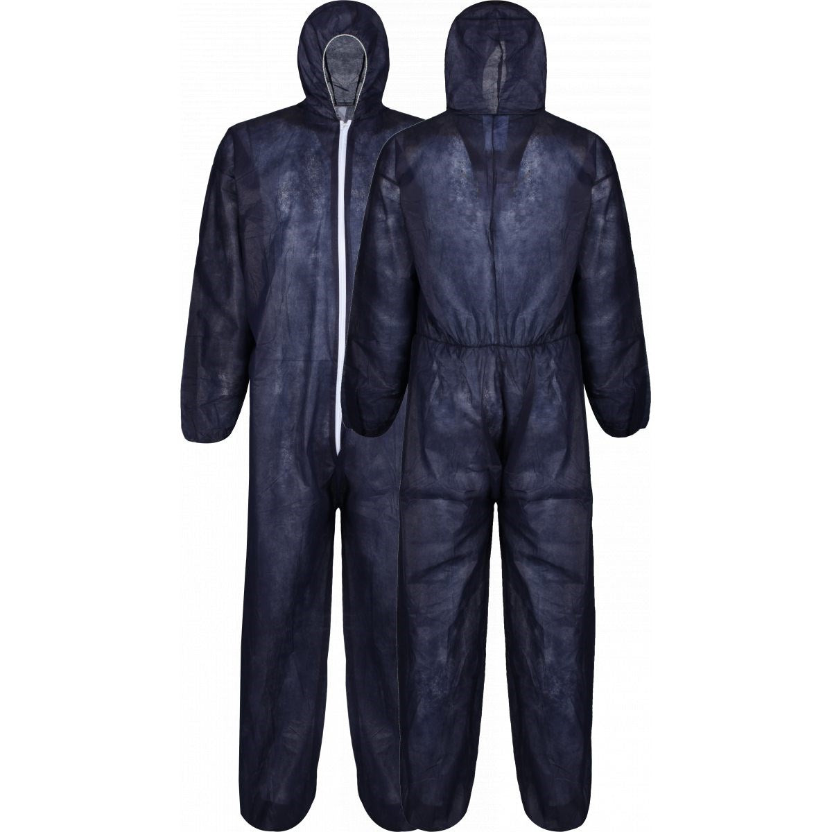 DBS650+ Navy Blue disposable polypropylene coverall - front and back view