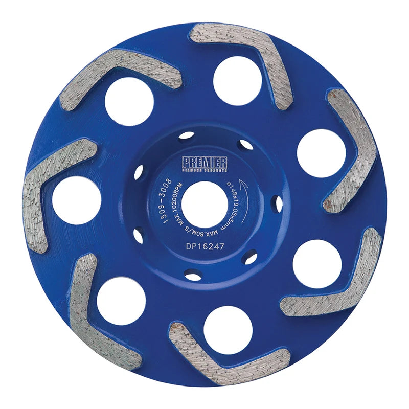 Premier Diamond P5-HCG cup grinder, SKU DP16247, showing diamond segments and central 19mm bore