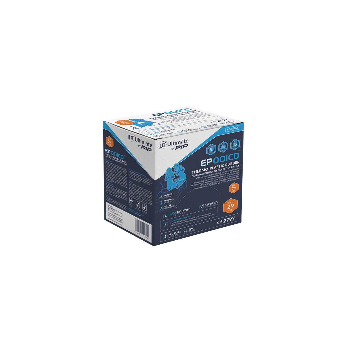 EP001CD detectable corded earplugs dispenser box of 100 pairs by Ultimate by PIP