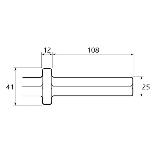 25x108mm hex shank chisel technical drawing showing 41mm collar width, 25mm shank diameter and 108mm body length