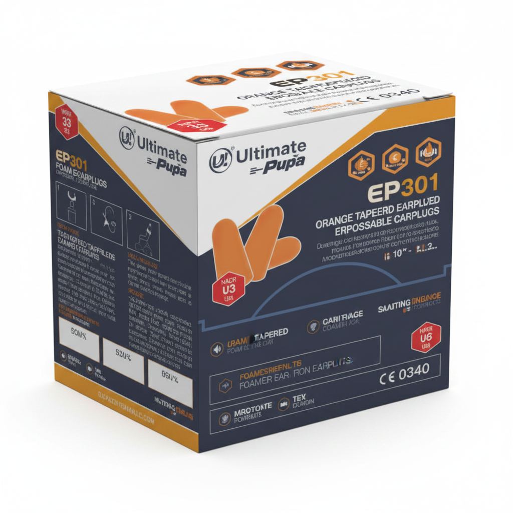 EP301 Ultraform PU Foam Earplugs box – SNR 38, box of 200 pairs