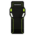 Nemesis folding kneeling mat unfolded flat showing black EVA foam surface with lime green trim and carry handles