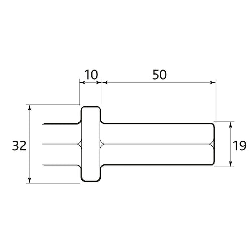 19x50mm hex shank chisel technical drawing showing 32mm collar width, 19mm shank diameter and 50mm body length