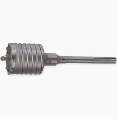 A metal rotary hole saw drill bit with a long shank, shown horizontally against a plain white background.