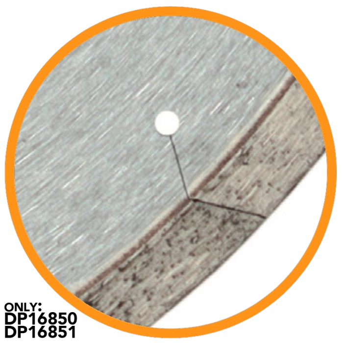 Close-up of a Premier Diamond P6-PT blade rim and laser-cut expansion slot
