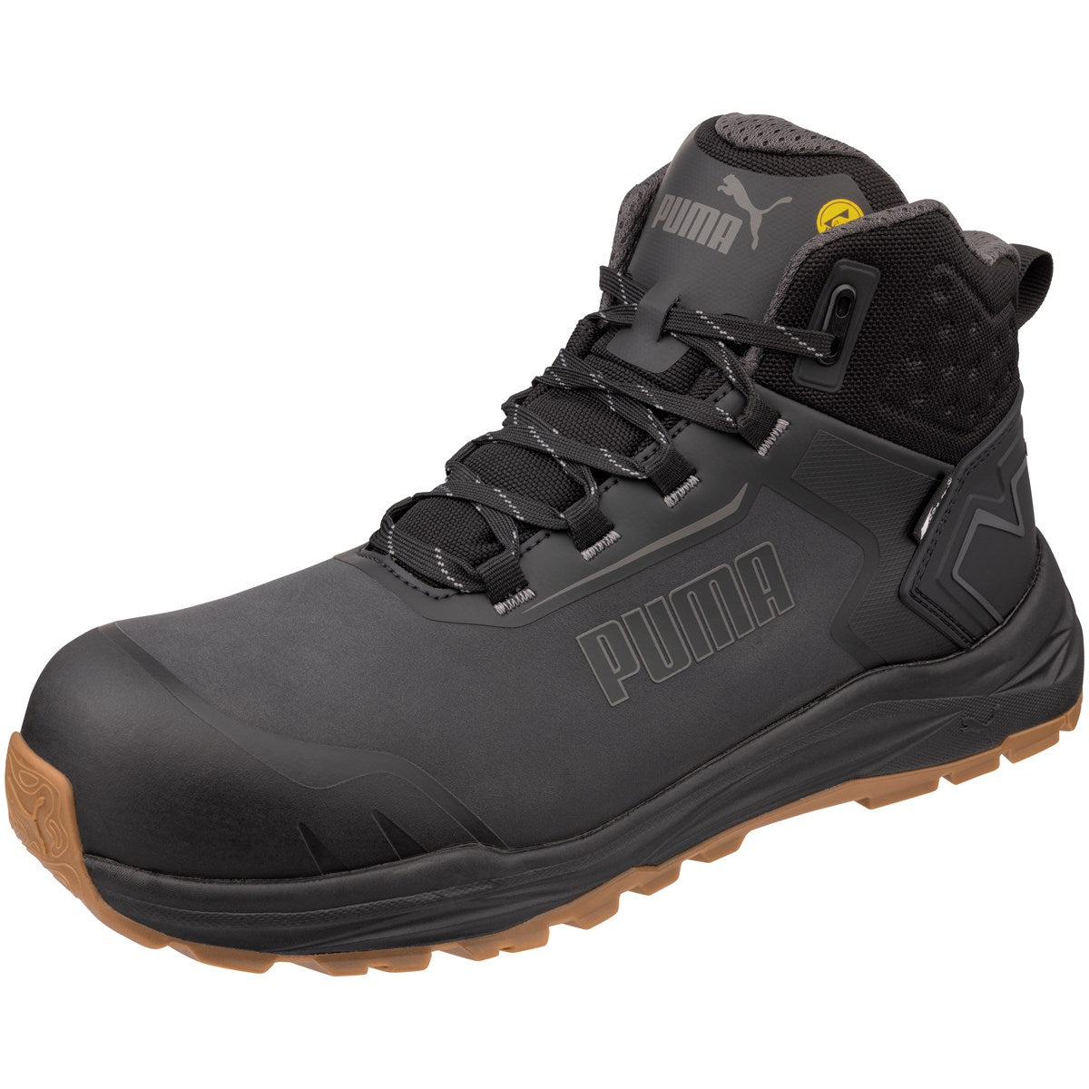 PUMA Safety Fusion CTX Mid S7S ESD FO HRO SR - side profile showing FUSE.TEC reinforcements, padded collar and ESD badge