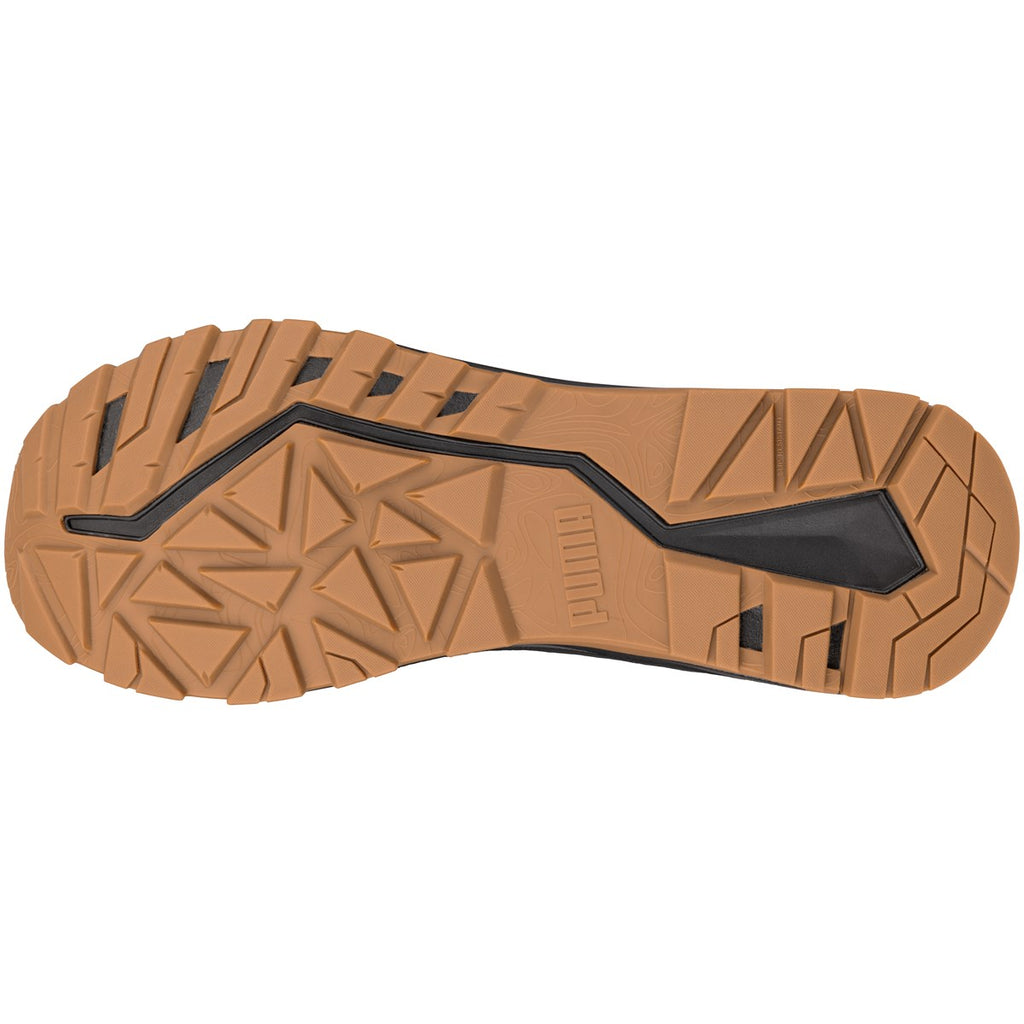 PUMA Safety Fusion CTX Mid S7S ESD FO HRO SR - sole view showing XTS TRAIL all-terrain rubber outsole with geometric lug tread pattern