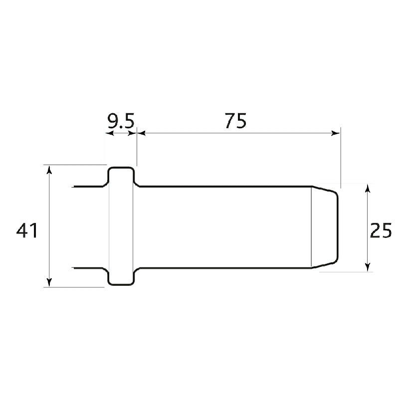 SK12 picking hammer chisel technical drawing showing 41mm collar, 9.5mm collar thickness, 75mm body and 25mm tip diameter