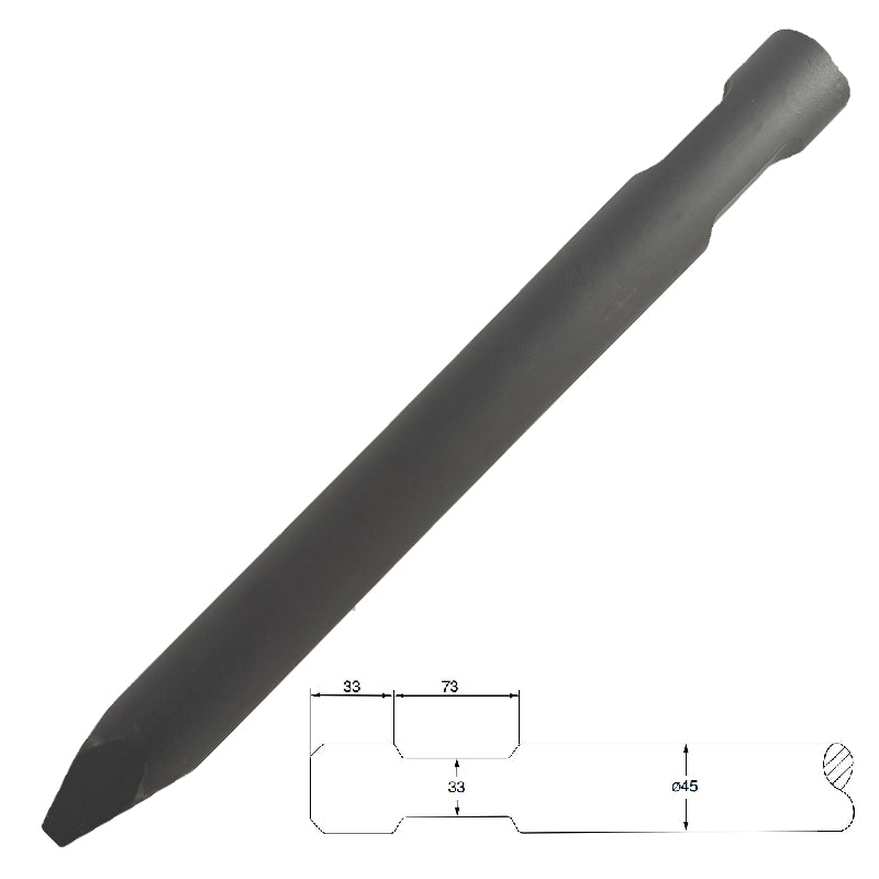 A single dark gray metal tool, resembling a specialized screwdriver or driver bit with a textured handle, shown diagonally on a plain white background.