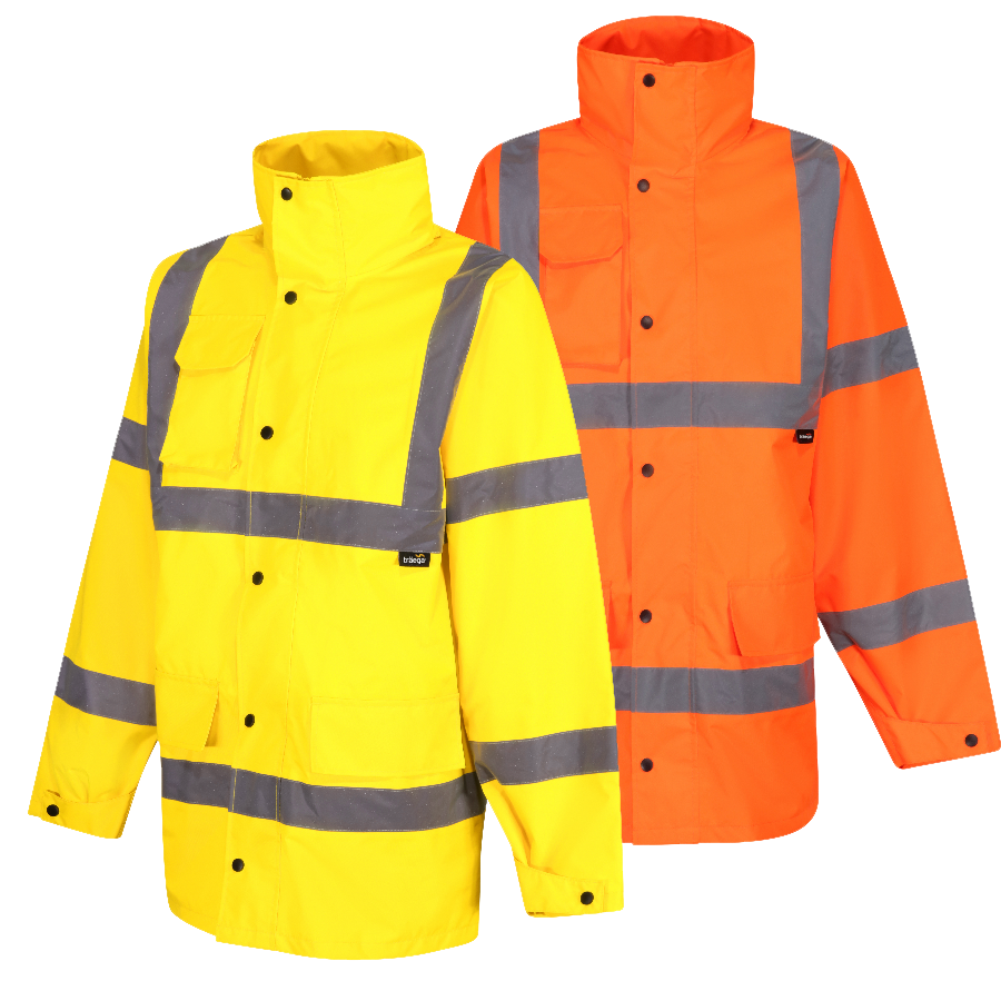 Traega TBRJ31 Hi-Vis Breathable Waterproof Rain Jacket shown in Yellow and Orange colourways