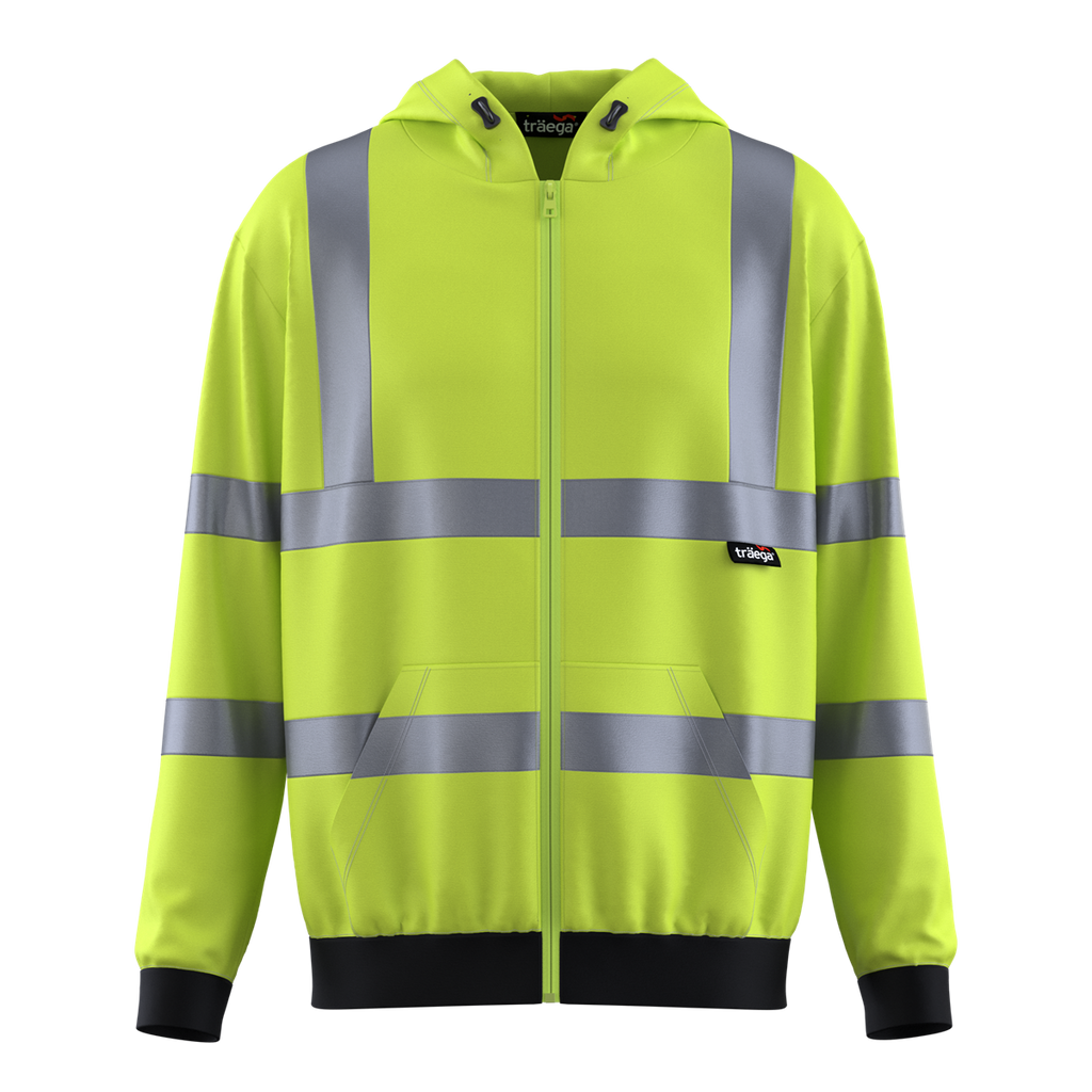 TSW14 yellow Class 3 hi-vis hooded sweatshirt back view