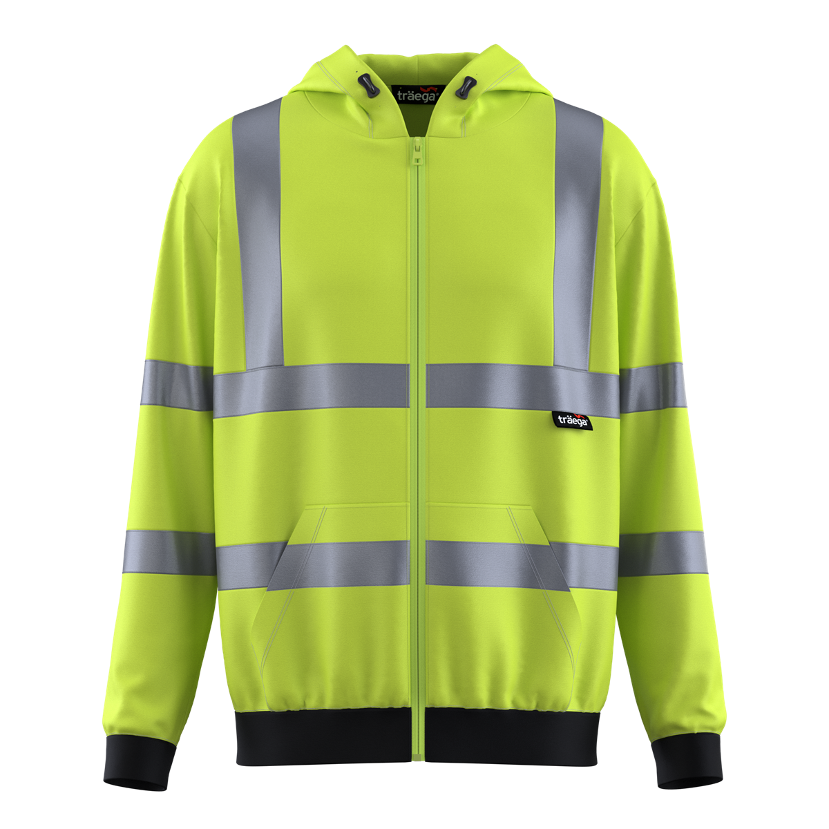 TSW14 yellow Class 3 hi-vis hooded sweatshirt back view