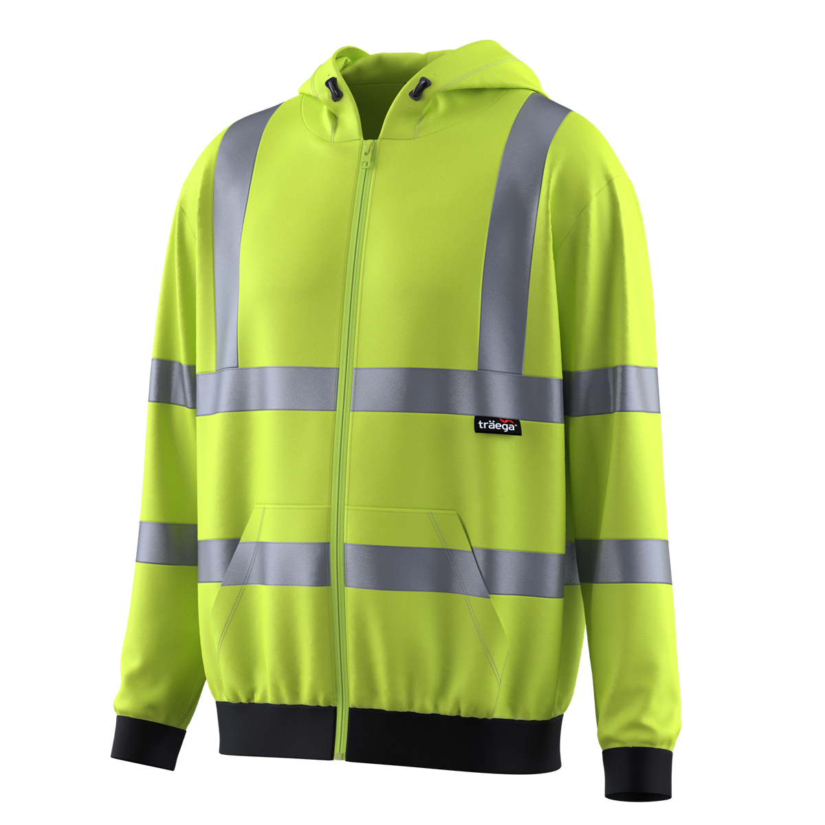 TSW14 yellow Class 3 hi-vis hooded sweatshirt angled front view