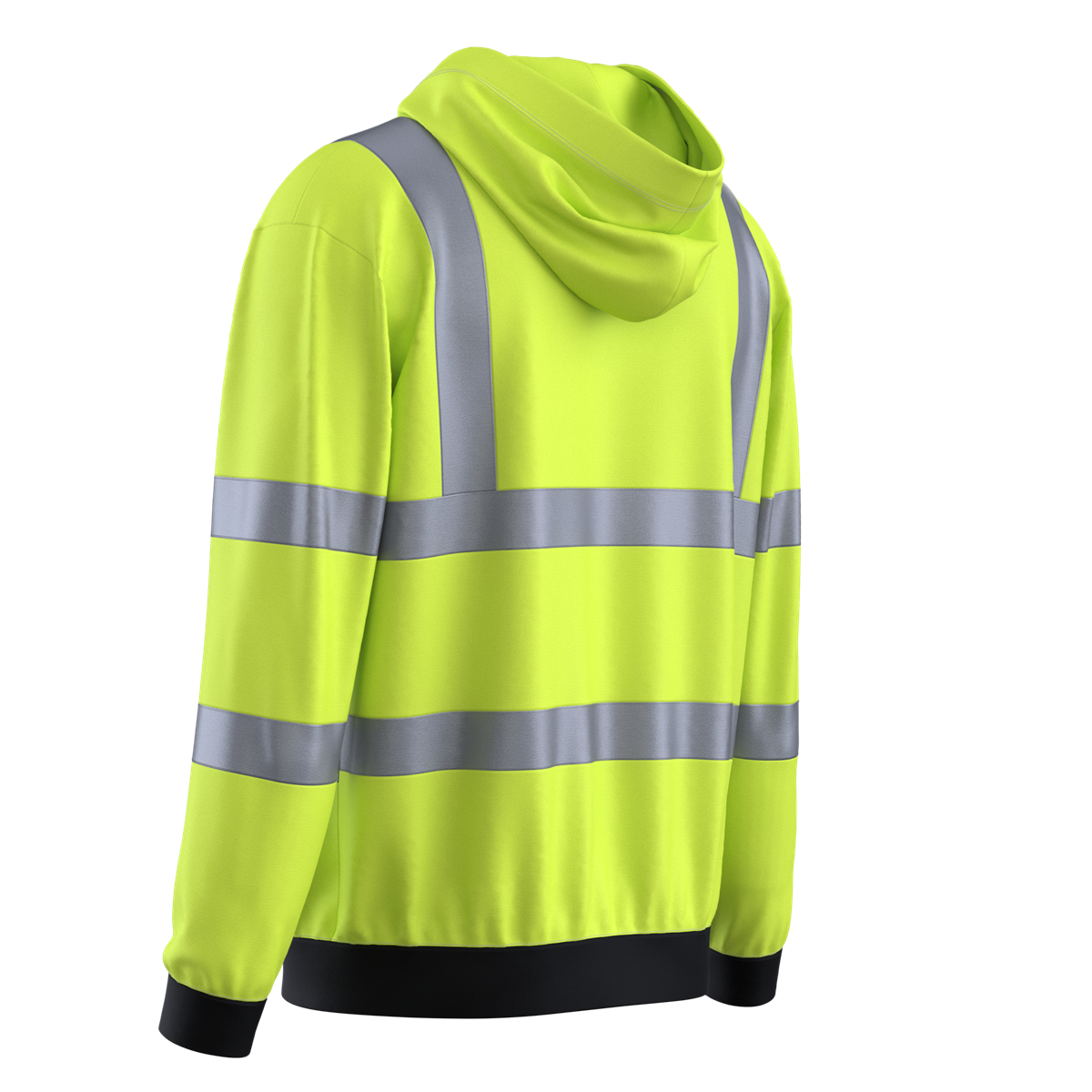 TSW14 yellow Class 3 hi-vis hooded sweatshirt rear angle