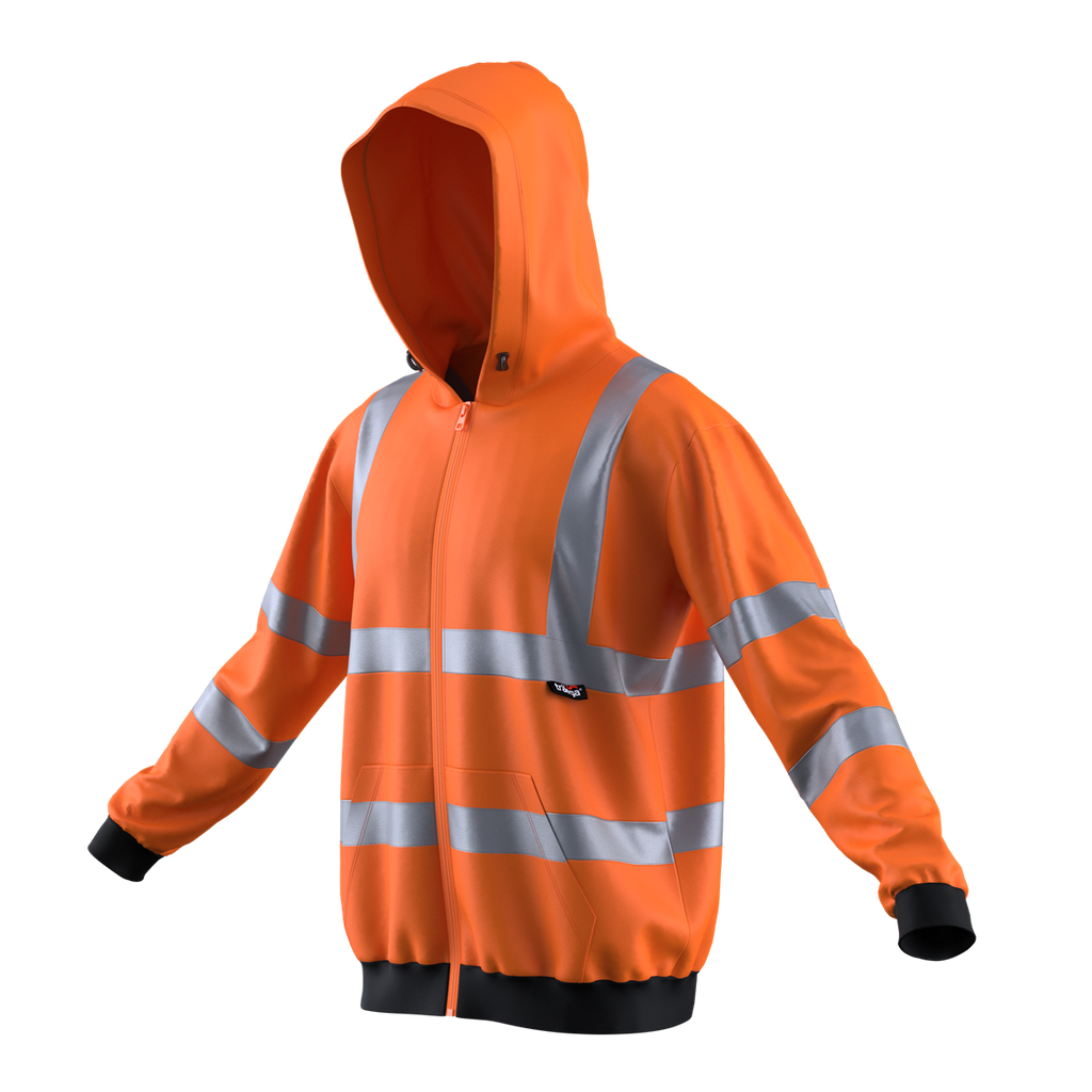 TSW14 orange Class 3 hi-vis hooded sweatshirt angled front view