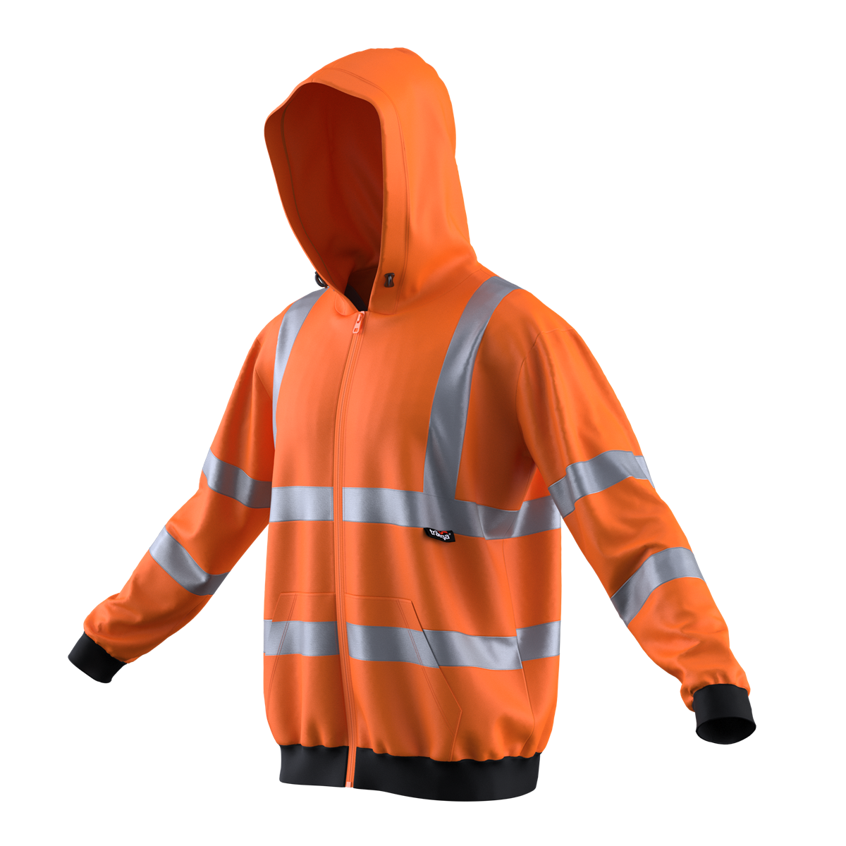 TSW14 orange Class 3 hi-vis hooded sweatshirt angled front view