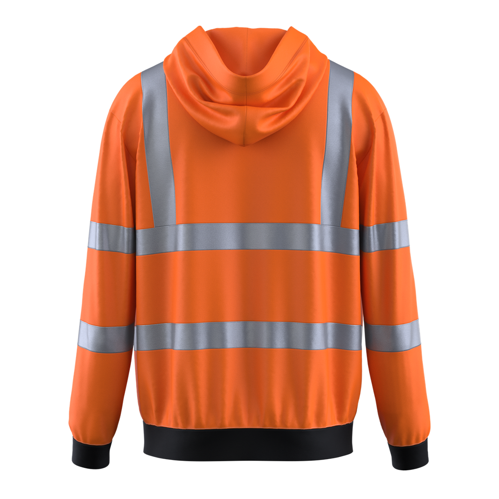 TSW14 orange Class 3 hi-vis hooded sweatshirt rear angle